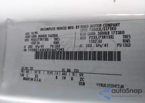 1999 Ford E-150 Commercial/Recreational from USA, damaged, VIN 1FDRE14W4XHA47293